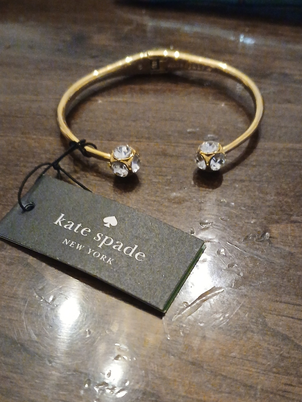 kate spade Gold Open Cuff Bracelet with Clear Crystal End Caps